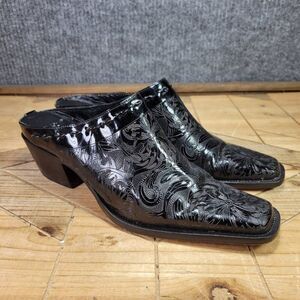 Charlie 1 Horse By Lucchese Size 7B Black Leather Slip On Mule‎ Clog Western